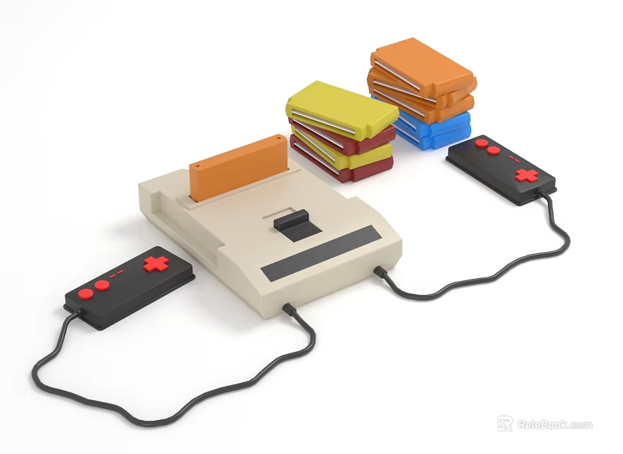 Vintage Entertainment Electronics With Classic Game Console Controllers And Colorful Cartridges 3d model 