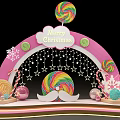 Vibrant Christmas Decoration Scene With Lollipops Candy Canes Snowflakes Stars Gifts And Merry Christmas Sign