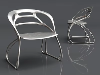Modern Metal Chairs with Curved Structure and Reflective Surface Design 3d model