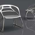 Modern Metal Chairs with Curved Structure and Reflective Surface Design 3d model