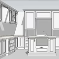Modern Kitchen Interior Layout With White Cabinets And Central Countertop Design 3d model