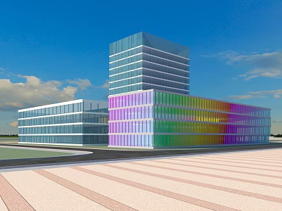 Modern Office Building Complex With Glass Curtain Wall And Colorful Facade Design Structure 3d model