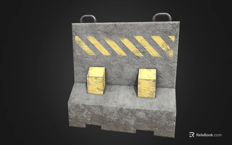 Gray Concrete Structure With Yellow Stripes And Golden Cubes On Surface 3d model 