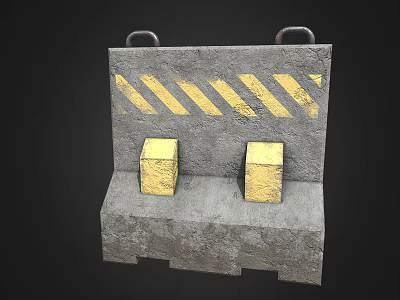 Gray Concrete Structure With Yellow Stripes And Golden Cubes On Surface 3d model