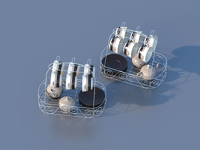 Two Wire Frame Storage Racks With White Black Coasters For Kitchen Accessories 3d model