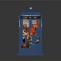Traditional Blue Police Box Structure with Door Windows and Police Sign
