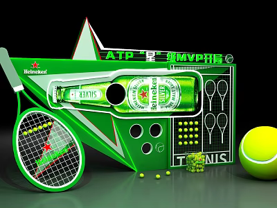 Heineken Tennis Themed Commercial Display Equipment with Racket Ball ATP WTA Logos 3d model