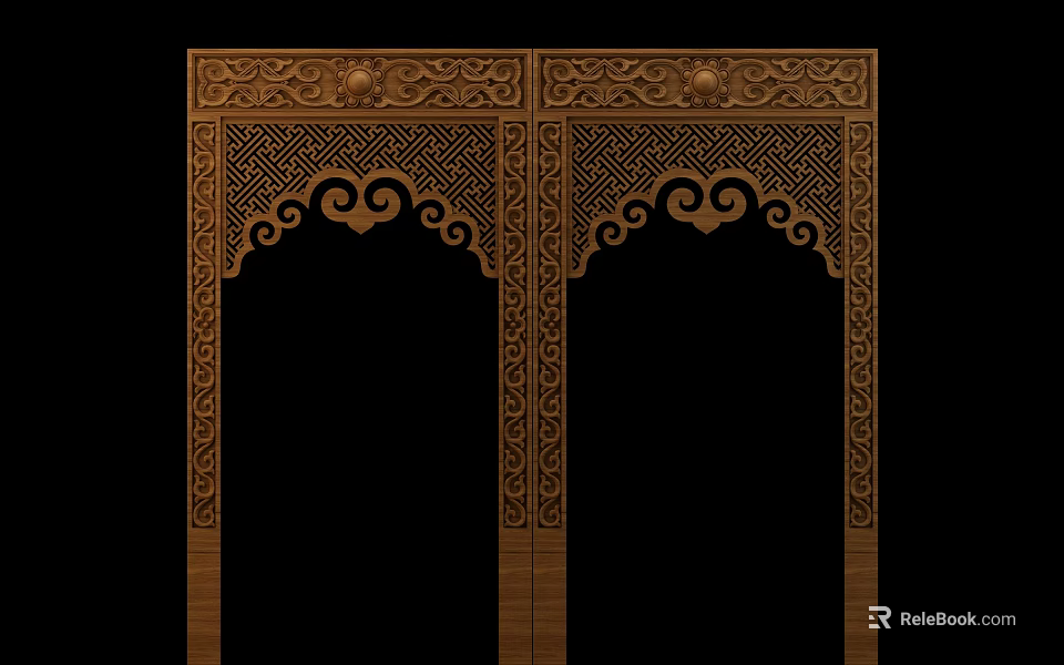 Wooden Carved Panels With Intricate Traditional Arch And Scroll Patterns 3d model 