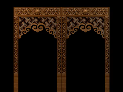 Wooden Carved Panels With Intricate Traditional Arch And Scroll Patterns 3d model