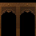 Wooden Carved Panels With Intricate Traditional Arch And Scroll Patterns