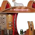 NoblePets Exhibition Booth With Cat Ear Roof White Cat Statue Pet Supplies Display Photo Wall