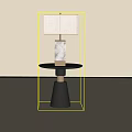 Modern Side Table With Round Black Top Conical Dark Gray Base And Marble Base Lamp 3d model