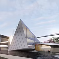Striking Modern Sales Office Building Featuring Geometric Glass Facade Open Plaza And Pedestrian Walkway