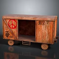 Wooden Entryway Side Cabinet In Train Carriage Style With Peace Sign BOY Lettering And Storage