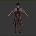Game Movie Character with Green Skin Blue Purple Hair Fur Collar Coat Belt Brown Boots