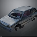 Old Blue Damaged Car With Rusty Body Broken Windows And Worn Exterior