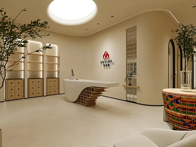 Modern Elegant Beauty Salon Interior With Reception Desk Green Plants And Comfortable Seats 3d model
