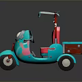 Turquoise Tricycle With Pink Seat Headlight Canopy And Small Cargo Basket