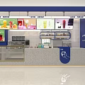 Bright Blue White Bubble Tea Shop Interior With Menu Display Counter And Drink 3d model
