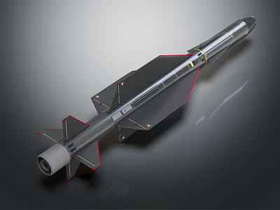 Military Missile With Metallic Body Tail Fins Jet Exhaust And Red Accent Lines 3d model