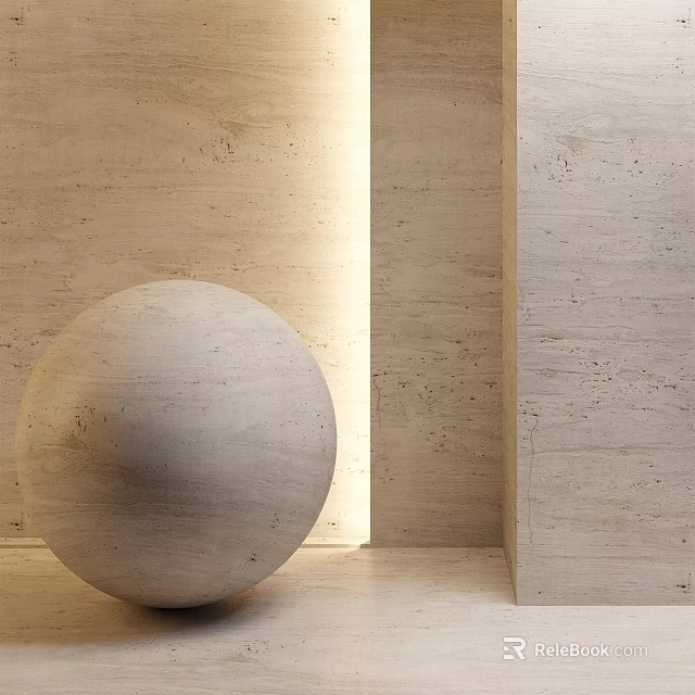 Architectural Stone Components Featuring Beige Sphere And Textured Walls In Corner 3d model