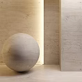 Architectural Stone Components Featuring Beige Sphere And Textured Walls In Corner 3d model