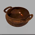 Traditional Copper Bowl With Double Handles And Intricate Carved Patterns For Household Use