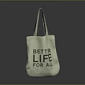 Beige Canvas Tote Bag With Better Life For All Print And Light Handles