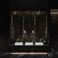 Modern Public Restroom Interior With Marble Washbasins Mirrored Walls And Ambient Lighting