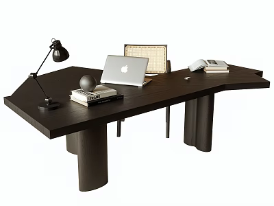 Modern Stylish Dark Desk With Black Lamp Laptop Books And Decorative Sphere 3d model