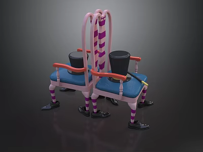 Creative Leisure Chair with Pink Purple Striped Frame Blue Cushion and Orange Armrests 3d model