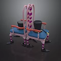 Creative Leisure Chair with Pink Purple Striped Frame Blue Cushion and Orange Armrests