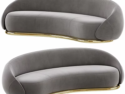 Gray Curved Sectional Sofa With Gold Metal Legs In Modern Interior Design 3d model