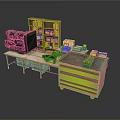 Vintage Workshop Setup With Workbench Tool Cabinet Bookshelf Old Typewriter And Wooden Crates
