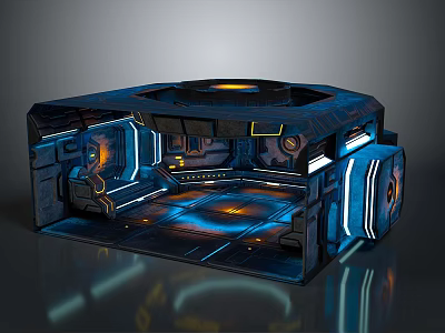 Cartoon Sci Fi Control Panel With Blue Lights Orange Lighting Metal Surfaces Buttons And Screens 3d model