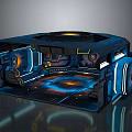 Cartoon Sci Fi Control Panel With Blue Lights Orange Lighting Metal Surfaces Buttons And Screens
