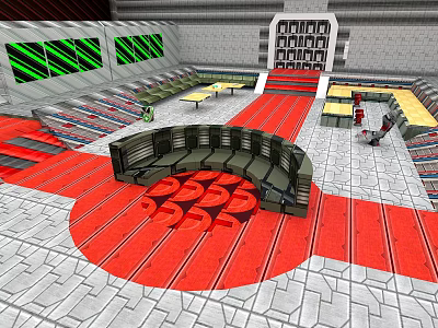 Modern Fitness Workout Area With Red Flooring And Circular Training Zones 3d model