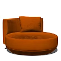 Modern Round Orange Velvet Single Sofa With Soft Decorative Pillow 3d model
