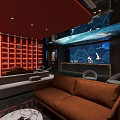 Modern Interior Design With Red Walls Dark Marble Flooring Brown Sofas And Lighting 3d model