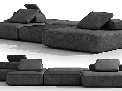 Modern Gray Sectional Sofa With Multiple Cushions And Adjustable Modules For Living Room 3d model