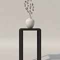 Elegant Decorative Ornament Set With White Vase And Small White Flowers On Black Stand