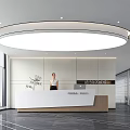 Modern Reception Area Front Desk With Bright Lighting Marble Floor And Brand Sign