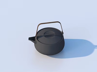 Modern Dinnerware Set Featuring Black Kettle With Brown Handle And Sleek Design 3d model