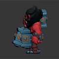Red Game Movie Characters In Three Different Poses Holding Blue Objects 3d model