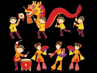 Modern 2D Dragon and Lion Dance Traditional Celebration Folk Silhouette 3d model