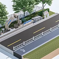 Road Facilities Featuring Bicycle Lane Guardrail Trees And Bus Stop With Benches