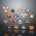 Adorable Colorful Cartoon Animal Head Icons Featuring Various Wildlife Species