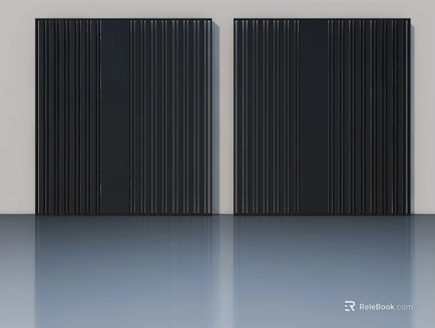 Sleek Black Hinged Doors With Vertical Stripes For Modern Interior Design 3d model 