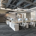 Spacious Modern Public Office Space Design With Desks Computers Ergonomic Chairs And Pendant Lights