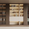 Elegant Modern Wooden Bookcase With Glass Doors Books Decorative Items And Lighting